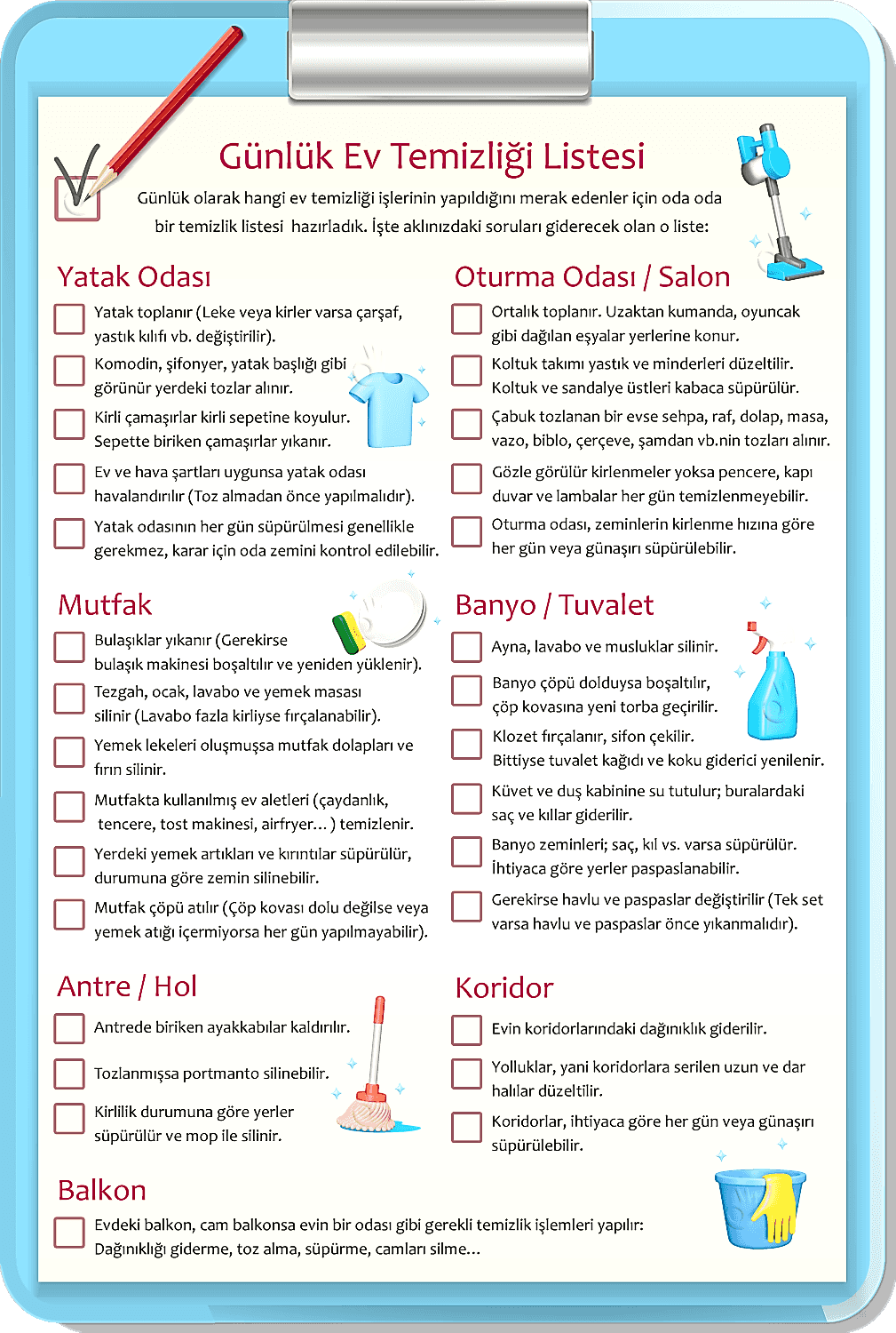 Günlük Ev Temizliği Listesi